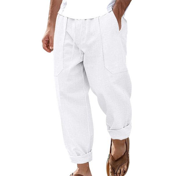 plus Size Men's Cotton Linen Blend Casual Pants Breathable Sweat Absorbing Solid Color mid Waist Wide Leg Long Pants for Spring Autumn_viptrois.com