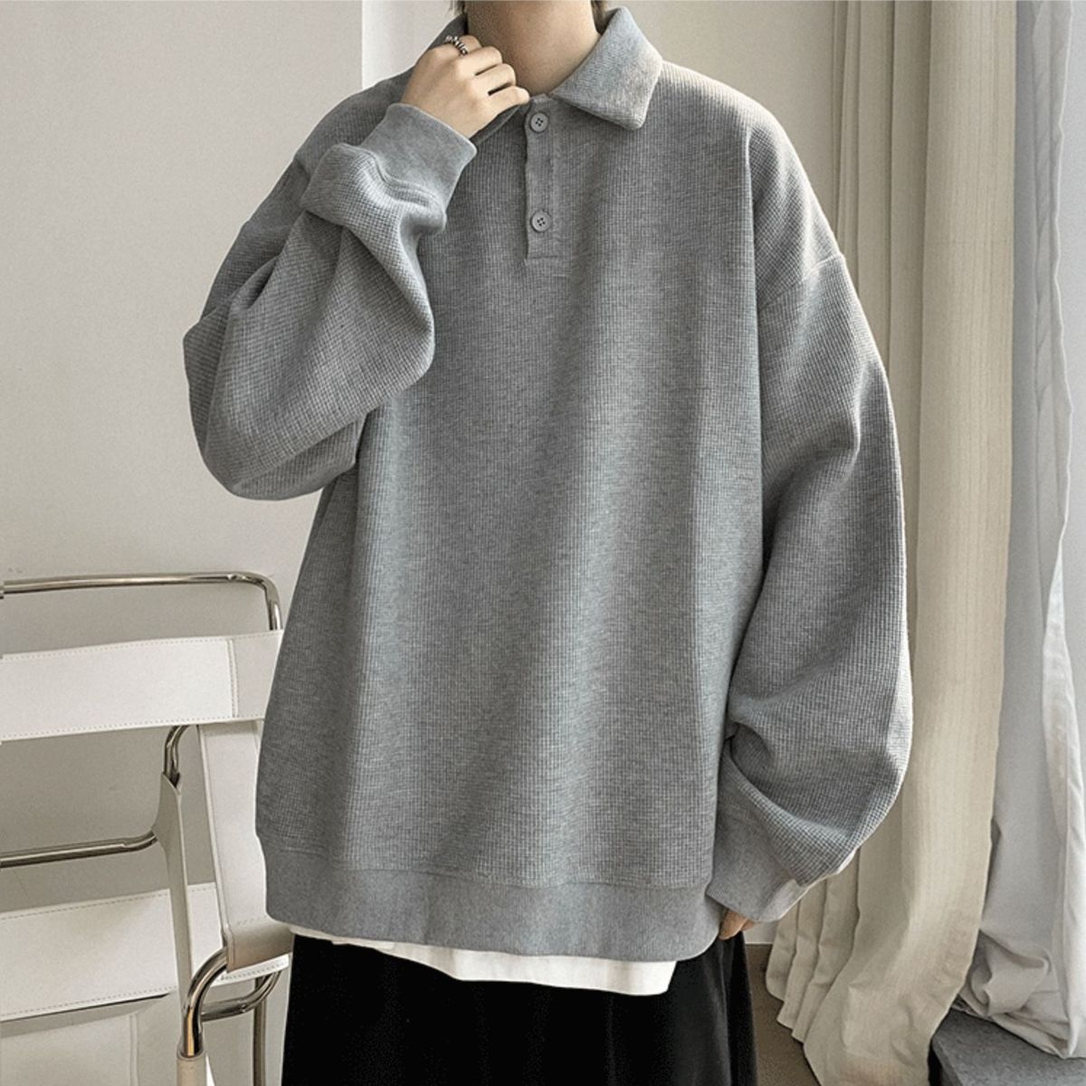 "Men's Heavyweight Solid Color Hooded Sweatshirt - Oversized Casual Pullover For Autumn & Winter, Grey & Black Options"_viptrois.com