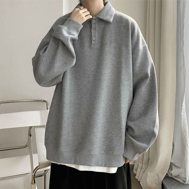 "Men's Heavyweight Solid Color Hooded Sweatshirt - Oversized Casual Pullover For Autumn & Winter, Grey & Black Options"_viptrois.com