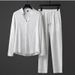 Men's Clothing Casual Sports Suit For Trendy Men Chinese Style Tang Suit Long Sleeved T Shirt Large Size Breathable V Neck Shirt Two Piece Set_viptrois.com