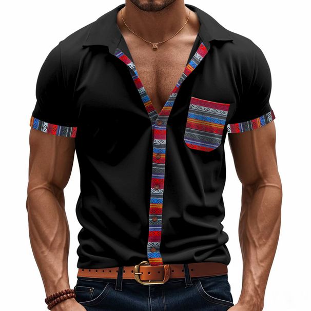 Men's Clothing Hot Selling Summer Men's Loose Casual Light Luxury Bohemian Style Contrast Color Shirt Short Sleeve Men_viptrois.com