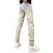 Streetwear Washed Distressed Jeans For Men & Women | High Waist Straight Leg Denim Pants | Hip Hop Casual Trousers In Yellow Ochre & Blue_viptrois.com