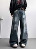 Men's Distressed Splatter Paint Jeans – Vintage-Inspired Streetwear Baggy Denim Pants, Oversized Straight-Leg With Artistic Graffiti Wash_viptrois.com