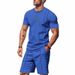 Men's Waffle round Neck Summer Suit Loose Fit Simple Short Sleeve Top with Shorts Casual Ins Style Clothing Set_viptrois.com
