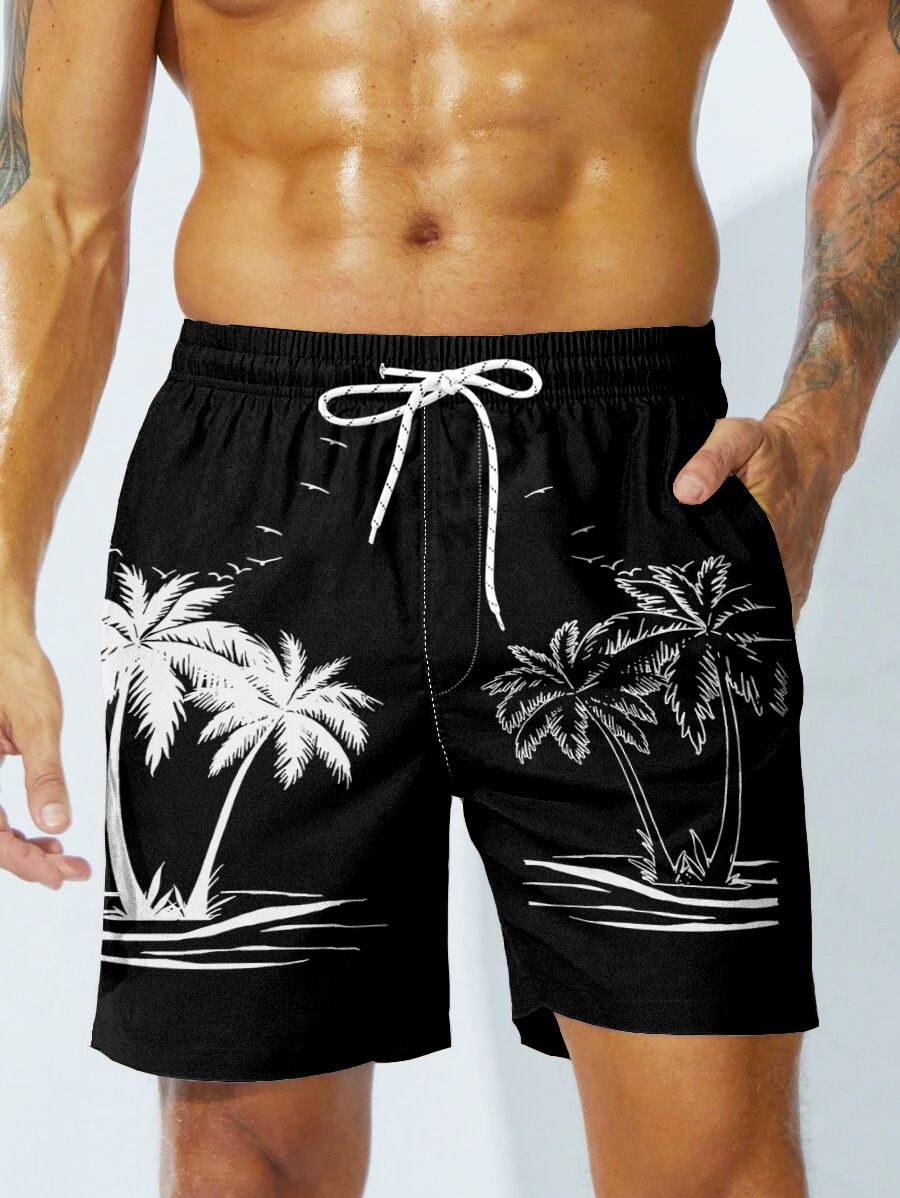 Men's Clothing Men's Summer Beach Pants Seaside Vacation Cross Border Hot Sale New Loose Large Size Shorts Coconut Tree Print_viptrois.com