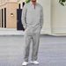 Autumn New Waffle Solid Color Lapel Half Zip Long Sleeve Polo Shirt Trousers Casual Suit_viptrois.com