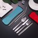 Outdoor Tableware Stainless Steel Portable Tableware Knife, Fork, Spoon, Chopsticks And Straws Seven-piece Set Tableware Storage Bag Gift Set_viptrois.com