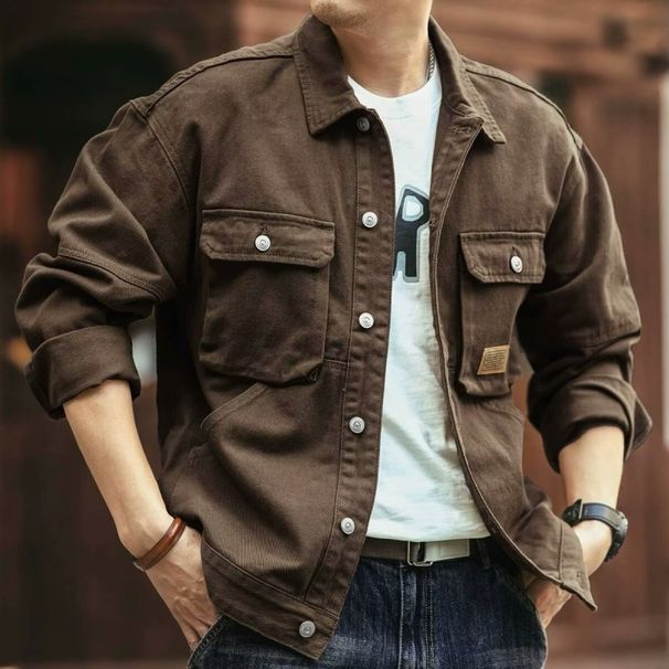 Pulse Pulse Vintage American Style Men's Tough Guy Workwear Coat Stylish Autumn Winter Loose Hunt Jacket Trendy Brand Denim_viptrois.com