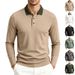 Classic Men's Long Sleeve Polo Shirt With Contrast Collar, Breathable & Wrinkle-Resistant For Business Casual & Everyday Wear_viptrois.com