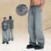 Distressed Gradient Color Vintage Trousers, American High Street Style Casual Trendy Gray Trousers_viptrois.com