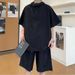 Summer Hooded Bubble Gauze Sun Protection For Men New Workwear Short Sleeve Loose T-Shirt Casual Sports Set_viptrois.com