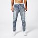 Men's Fashion Jeans Blue Distressed Denim Pants With Patchwork Details Advanced Gray Wash Casual Trousers_viptrois.com