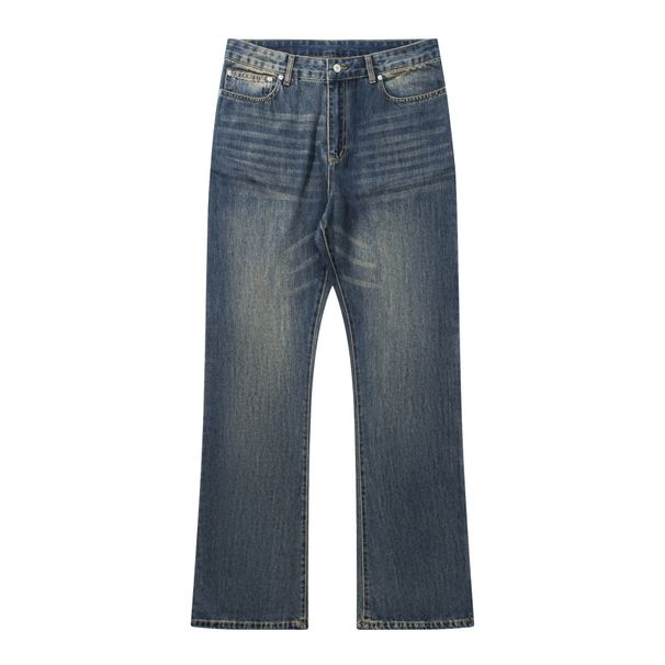 Men's Clothing Fashion Week Bamboo Cotton Washed Vintage Distressed Bootcut Straight Flared Denim Pants_viptrois.com