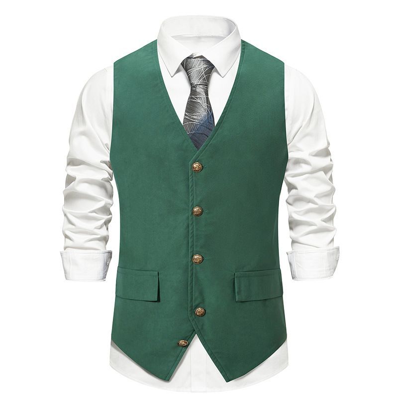 Men's Large Size Vest Business Dark Green British Slim Fit Suit Medieval Vest_viptrois.com