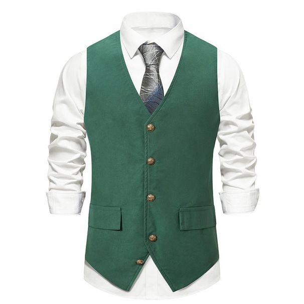 Men's Large Size Vest Business Dark Green British Slim Fit Suit Medieval Vest_viptrois.com