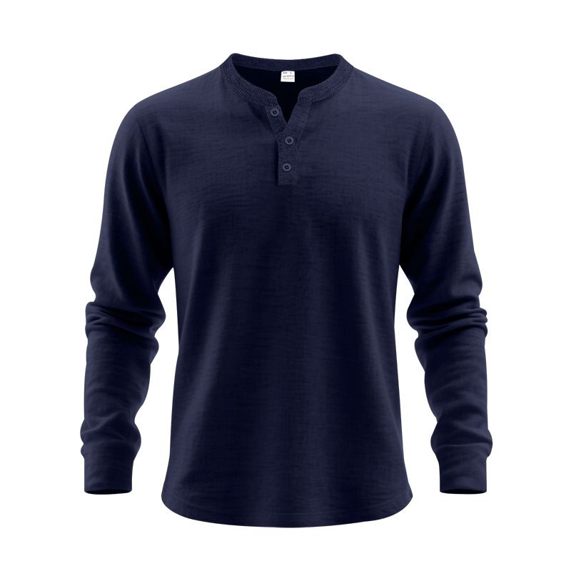 Men's Outdoor Casual Simple Loose Commuter Henry Shirt Long Sleeve Bottoming Shirt Men_viptrois.com