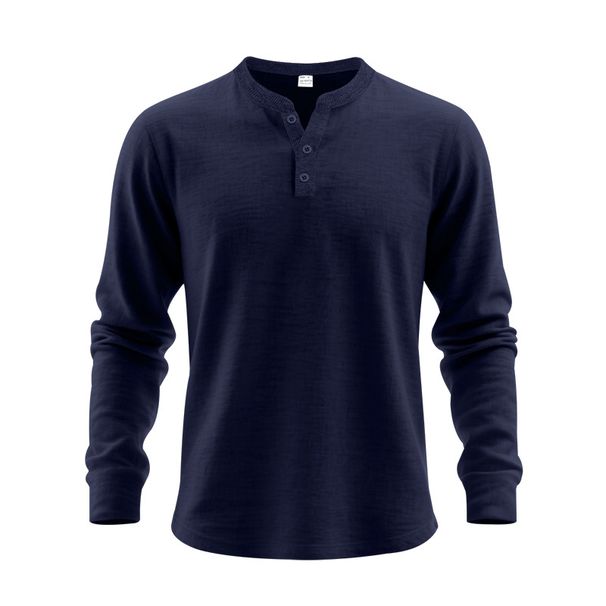 Men's Outdoor Casual Simple Loose Commuter Henry Shirt Long Sleeve Bottoming Shirt Men_viptrois.com