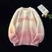 Pure Gradient Pink Sweater For Men 2025 New Autumn Winter Atmosphere American Style Lazy Couple Mink Knitted Base Shirt_viptrois.com
