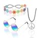 Halloween hippie band party peace stainless steel chain sunglasses and wreath 3-piece set_viptrois.com