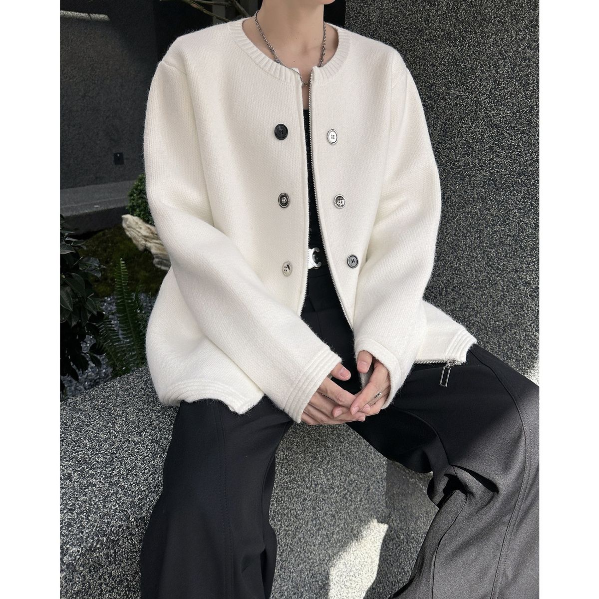 Autumn and winter small fragrant style thick knitted cardigan zipper loose high-end feeling niche sweater jacket trendy_viptrois.com