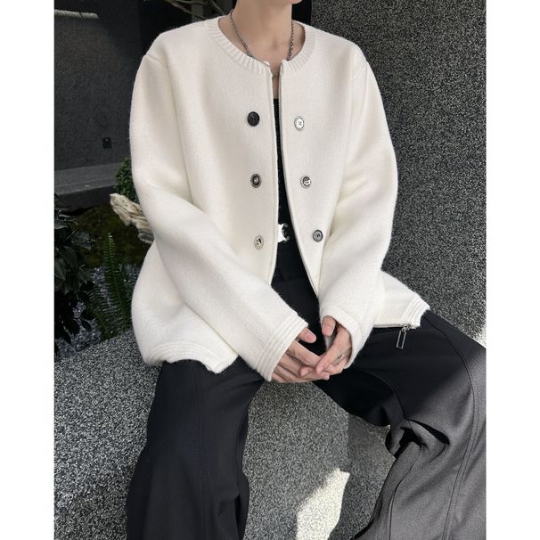 Autumn and winter small fragrant style thick knitted cardigan zipper loose high-end feeling niche sweater jacket trendy_viptrois.com