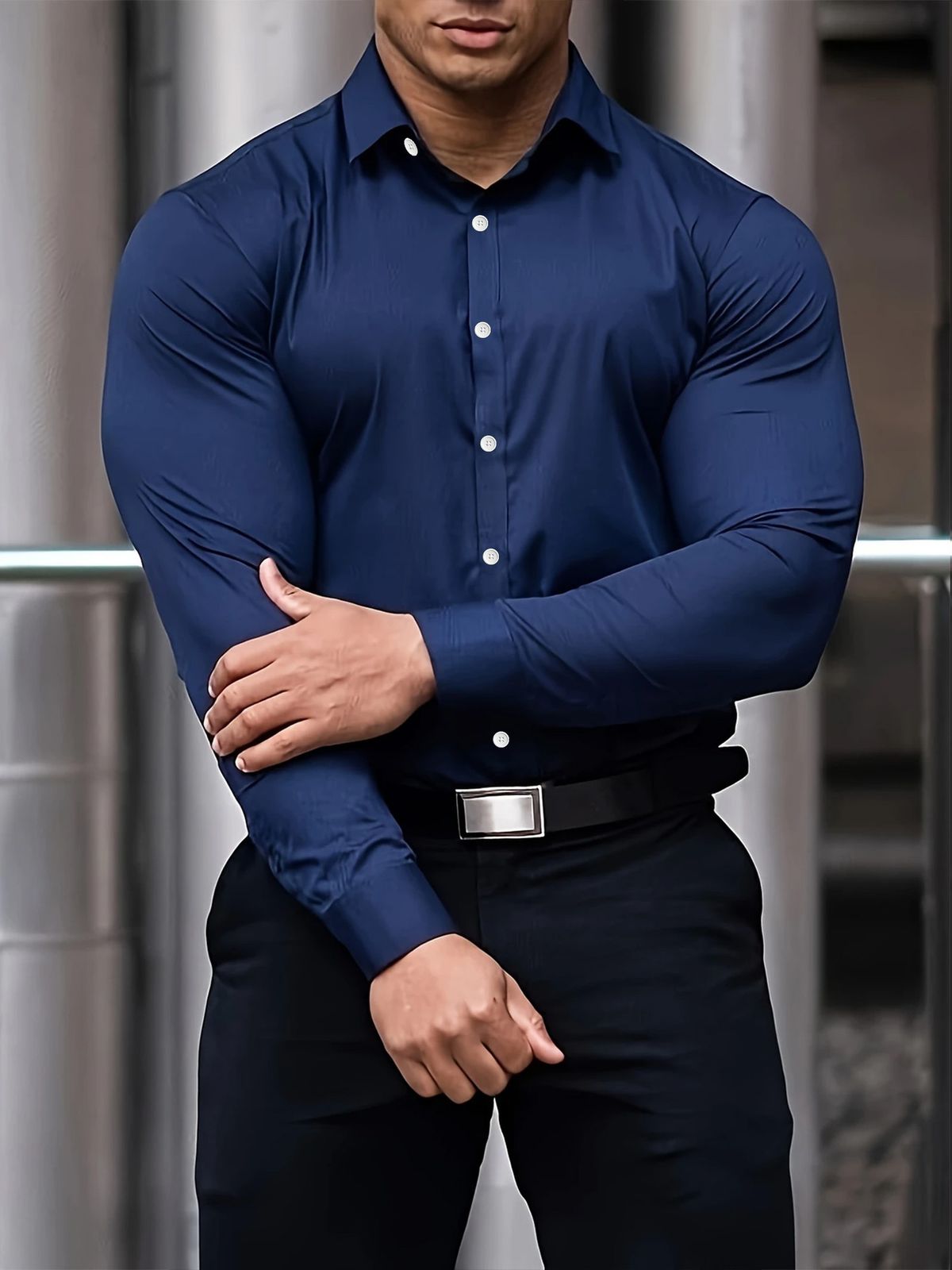 Men's Slim-Fit Long Sleeve Dress Shirt – Premium Cotton Blend Business Casual Shirt (6 Classic Colors) – Breathable & Wrinkle-Resistant_viptrois.com