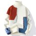 Turtleneck Sweater For Men, Winter Thickened, Youth Student Korean Style Slim Fit Inner Layer, Color Block Knitted Base_viptrois.com