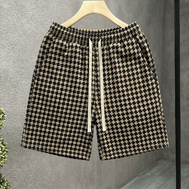 Houndstooth High-Waist Shorts For Men And Women Trendy Casual Retro Five-Point Loose Fit Beachwear Outerwear Summer Fashion_viptrois.com