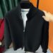 Men’s Retro Loose-Fit Knit Cardigan – Casual Zipper Sweater Jacket (Gray/Black, M-3XL)_viptrois.com