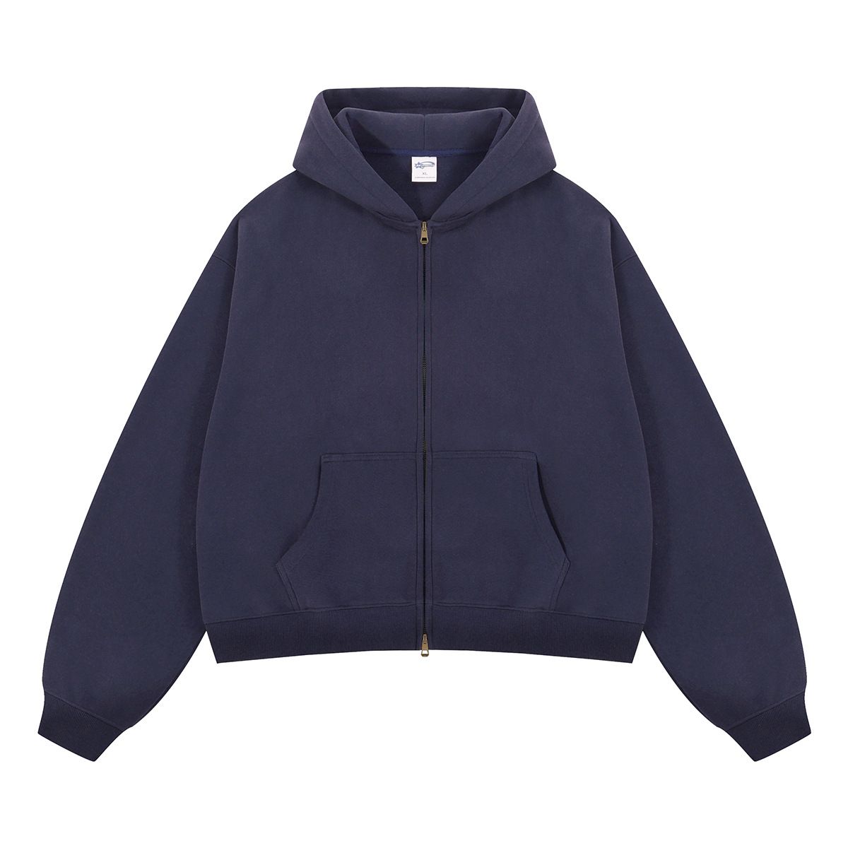 Men's Clothing Boxy Fleece-Lined Zip Hoodie – Unisex Oversized Cropped Jacket, Double-Zip Design, 370g Cotton Blend, Retro Streetwear_viptrois.com