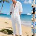 Men's Casual Linen Hooded Shirt Cardigan Set Spring Summer American Style Loose Breathable Long Sleeve Clothing_viptrois.com