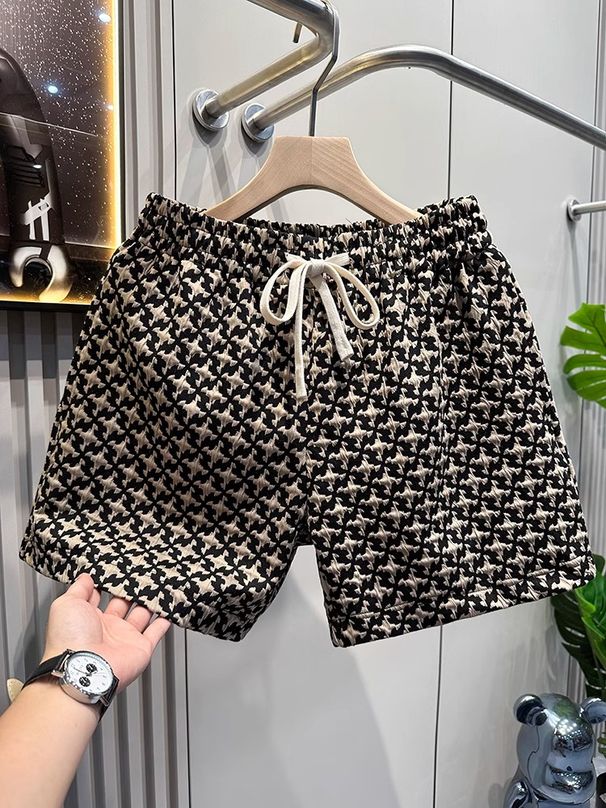 Men's Clothing Houndstooth Light Luxury Four Point Beach Pants New Summer Trend Shorts Men And Women The Same Style Retro Sports Casual Shorts_viptrois.com