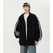 Men's Clothing American Streetwear Casual Stand Up Collar Striped Cardigan Sweatshirt Men's High Street Style Vibe Cool Loose Jacket Top_viptrois.com