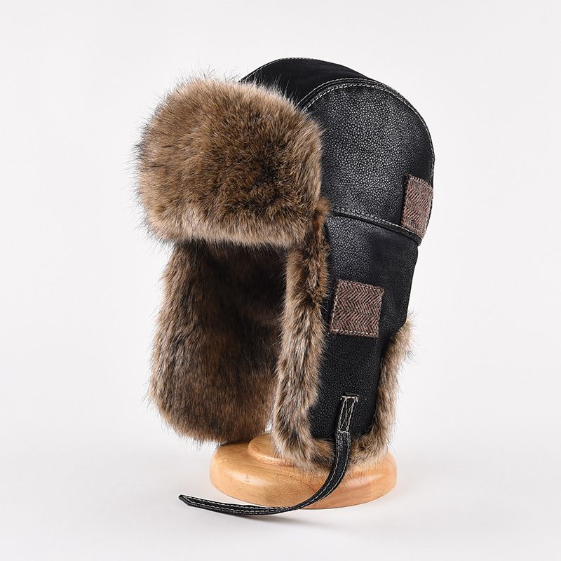 Trapper Hats Fur hat men's winter vintage Lei Feng hat ear protection against wind and cold riding head round locomotive hat_viptrois.com