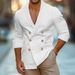 Men's Spring And Autumn Double Breasted Lapel Solid Color Cotton And Linen Casual Shirt Long Sleeved Men's Shirt_viptrois.com