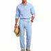Men's Clothing Men's Linen Lounge Set - Relaxed Lapel Shirt And Comfortable Pants Outfit_viptrois.com