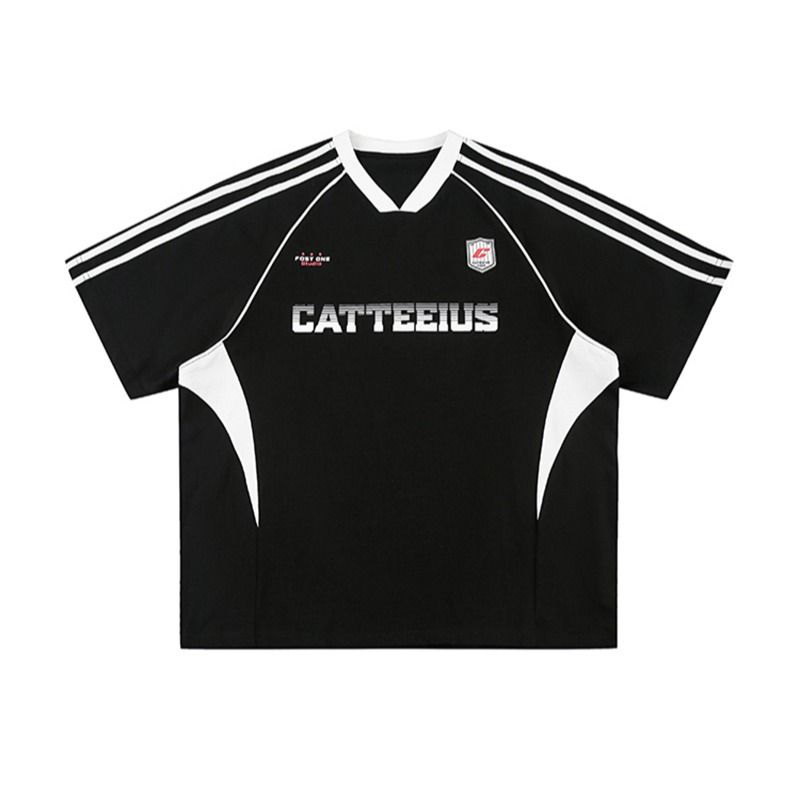 Men's Short-sleeve T-shirt For Summer, High Street Style, Color-blocking, Oversized, Trendy, Loose And Casual_viptrois.com