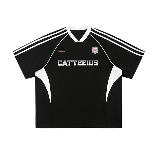 Men's Short-sleeve T-shirt For Summer, High Street Style, Color-blocking, Oversized, Trendy, Loose And Casual_viptrois.com