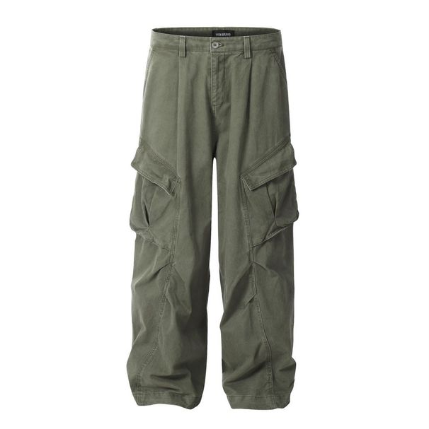Men's Clothing Retro High Street Overalls With Multiple Pockets, Wide Leg Casual Pants For Men And Women, Loose Mopping Pants_viptrois.com
