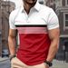 Men's Clothing Slim Fit Polo Shirt Ribbed Striped Lapel Button Solid Color Splicing T Shirt Top_viptrois.com