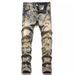 Men's Clothing Trendy Printed Denim Suit For Men, Elastic Slim Fit Ripped Jacket Top, Trendy Handsome Patchwork Beggar Pants_viptrois.com