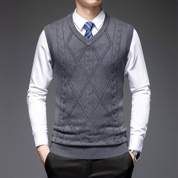 Men's Wool Blend Vest Spring Autumn Casual V-Neck Sweater Solid Color Base Shirt Business Fashion Stylish_viptrois.com