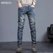 Jean Slim Classique Et Artificiel Astique En Denim Pour Homme, Vêtement De Couleur Unie, Vintage, Bleu, À La Mode, Nouvelle Collection Automne Hiver_viptrois.com
