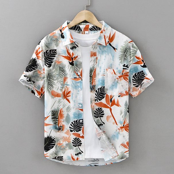 Printed Short Sleeved Shirt For Men, Made Of Pure Cotton, Versatile, Casual, Trendy, Handsome And Personalized Shirt_viptrois.com