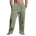 Men's Clothing Men's Casual Linen Trousers Autumn Winter Straight Leg Sporty Loose Fit Button Detail Trendy Beachwear_viptrois.com