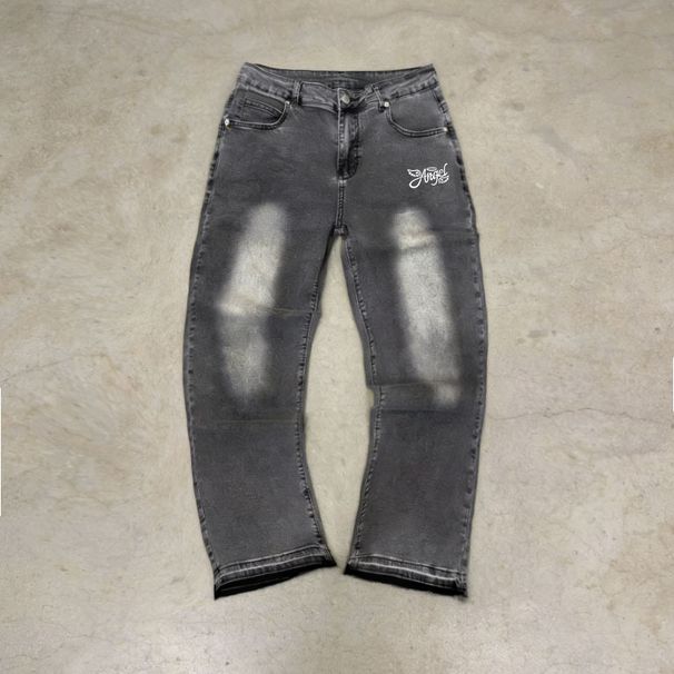 Men's Clothing Menswear Trendy Brand Tassel Jeans With Unique Hem Design And Angel Lettering Straight Leg Jeans_viptrois.com