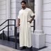 Men's Clothing Turkish Muslim Men's Short Sleeved Solid Color Medium Length Blouse Men_viptrois.com