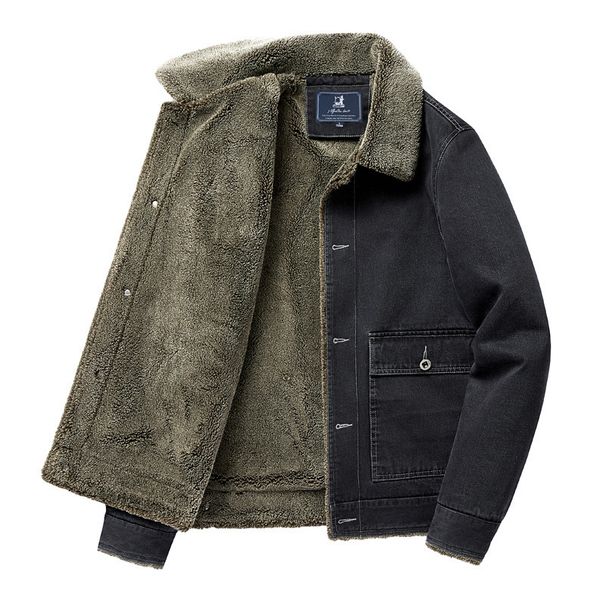 Men's Clothing Winter denim jacket men's lapel plus velvet thick warm cotton coat loose large size trendy workwear jacket men_viptrois.com