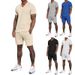 Men's Clothing Summer New Waffle V Neck Short Sleeved Shorts Two Piece Lapel Polo Suit Male_viptrois.com