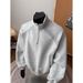 Grey Threaded Splicing Half Zip Sweater Men's Autumn Cleanfit American Vintage Blockbuster Stand-Up Jacket_viptrois.com